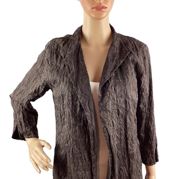 Eileen Fisher Textured Silk Crinkle Jacket Brown Open Front Small - Picture 2 of 7